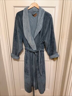 Koolaburra Plush Shawl Collar Bath Robe - Steel Blue